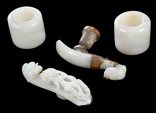 FOUR CHINESE CARVED JADE AND HARDSTONE 37aaef