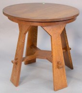 STICKLEY OAK ROUND SIDE TABLE WITH ACCOMPANYING