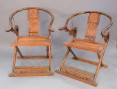 PAIR OF HORSESHOE FOLDING/CAMPAIGN ARMCHAIRS,