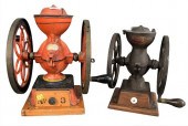 TWO CAST IRON COFFEE GRINDERS, TO INCLUDE