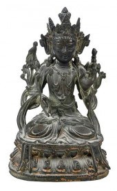 CHINESE BRONZE SEATED GUANYIN FIGUREprobably