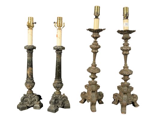 TWO PAIRS OF CANDLESTICK LAMPS  3795fc