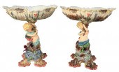 PAIR OF EICHWALD FIGURAL MAJOLICA COMPOTES,