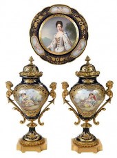PAIR OF SEVRES BRONZE MOUNTED COVERED