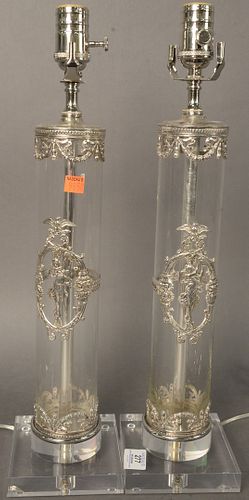 PAIR OF SILVER MOUNTED GLASS TABLE 3798cd