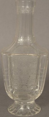 CUT GLASS DECANTER, HAVING ETCHED PANELS