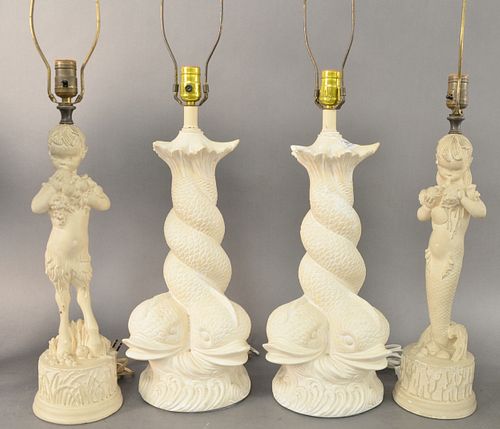 TWO PAIRS OF PLASTER TABLE LAMPS  37993e