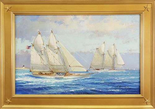 WILLIAM LOWE OIL ON LINEN YACHTING 37c1bd