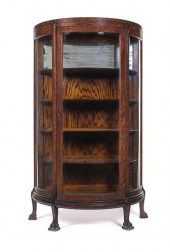 OAK CLAW FOOTED CURVED GLASS CHINA CABINETOak