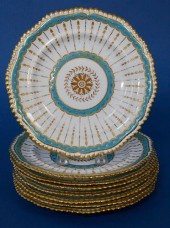 SET OF EIGHT HAND PAINTED GILT AND TURQUOISE