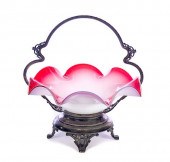 CASED RUBY GLASS VICTORIAN BRIDES BASKETExcellent