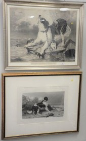 TWO LARGE FRAMED DOG ENGRAVINGS TO INCLUDE