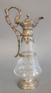 CRYSTAL AND SILVER CLARET JUG WITH FIGURAL