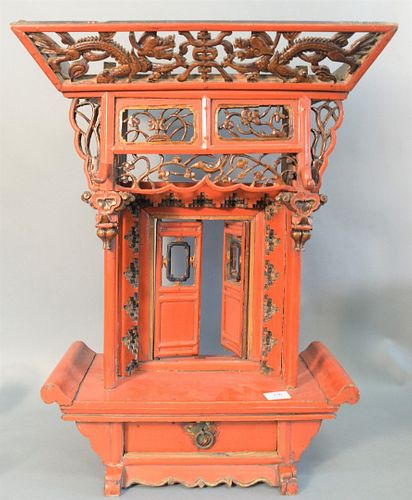 CHINESE TABLETOP SHRINE RED PAINTED 37b6d7