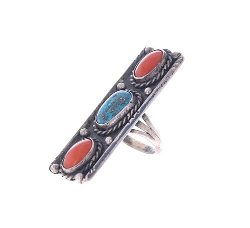 NAVAJO SILVER TURQUOISE RED BRANCH 37b920