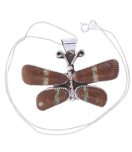NAVAJO SILVER TURQUOISE BUTTERFLY 37b96b