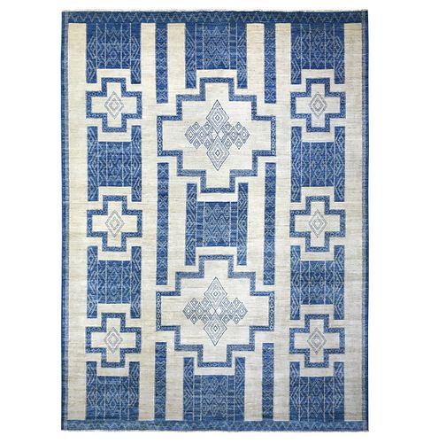 BLUE AND WHITE HAND KNOTTED WOOL 37baad