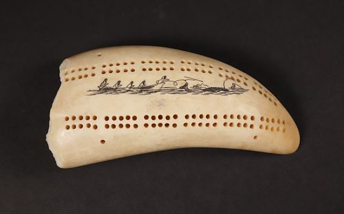 INUIT SCRIMSHAW WHALE TOOTH CRIBBAGE 37bd84