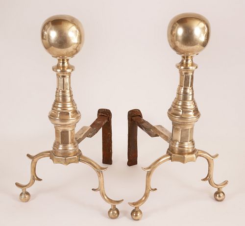 PAIR OF AMERICAN PERIOD BRASS BALL 37bfd2