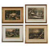 4 CURRIER & IVES HOMESTEADING PRINTSCurrier