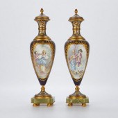 PR SEVRES STYLE URNS W CHAMPLEVE 37f3b3