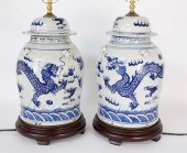 PAIR OF CHINESE BLUE AND WHITE COVERED