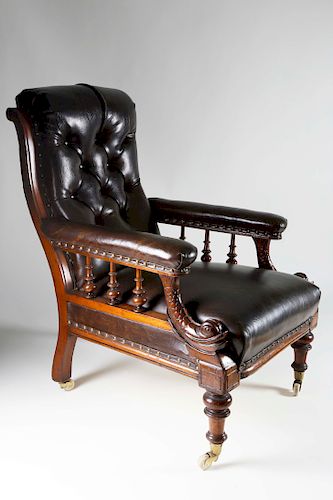 ENGLISH CARVED MAHOGANY AND LEATHER 37fd02