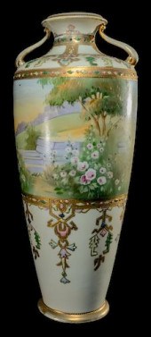 SCENIC HAND PAINTED NIPPON VASE GOLD