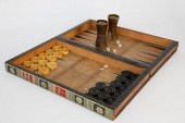 LEATHER BOUND FAUX BOOKS GAME BOX, CHECKERS