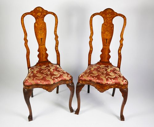 PAIR OF DUTCH MARQUETRY SIDE CHAIRS  37e0bb