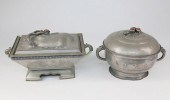 TWO CHINESE HARDSTONE MOUNTED PEWTER 37e58f