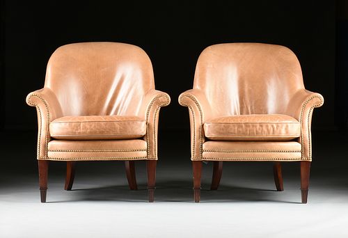 A PAIR OF ART DECO STYLE TAN LEATHER 381010