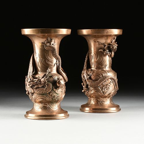 A PAIR OF JAPANESE "DRAGON" BRONZE