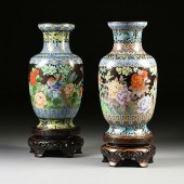 A MATCHED PAIR OF LARGE CHINESE ENAMELED