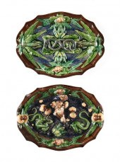 TWO PALISSY WARE FAIENCE PLATTERS, REPTILE