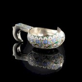 A RUSSIAN SILVER GILT AND SHADED CLOISONNÉ
