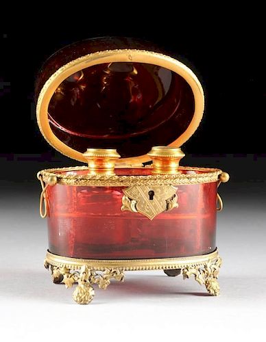 A BOHEMIAN RUBY GLASS FITTED PERFUME 381d9b