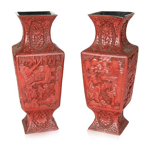PAIR OF CHINESE CARVED CINNABAR 3804fd