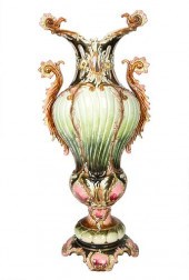 A LARGE MAJOLICA VASE, EICHWALD, LATE
