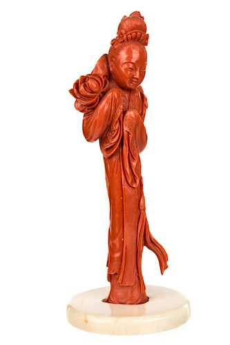 A CHINESE CARVED RED CORAL FIGURE 380841