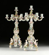 A PAIR OF MEISSEN FLORAL ENCRUSTED AND
