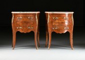 A PAIR OF LOUIS XV STYLE MARBLE TOPPED
