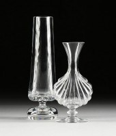 TWO BACCARAT MODERN CRYSTAL FOOTED VASES,