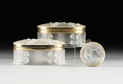 THREE LALIQUE FROSTED CRYSTAL BOXES  380f1a