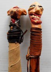 2 FOLK ART CANES2 Carved and painted 384074