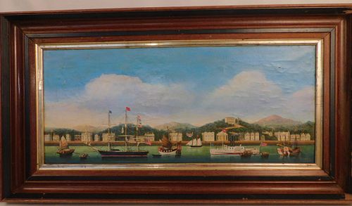 OLD CHINA TRADE PAINTING HARBOROld 38451c