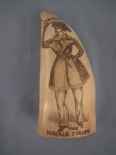 FEMALE PIRATE WHALE TOOTHScrimshaw whale