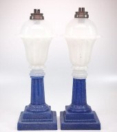 PRESSED TULIP AND COLUMN OIL/FLUID LAMPS,
