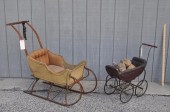 ANTIQUE CHILDS PAINTED PUSH SLEIGH