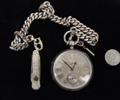 ENGLISH STERLING POCKET WATCH/CHAIN